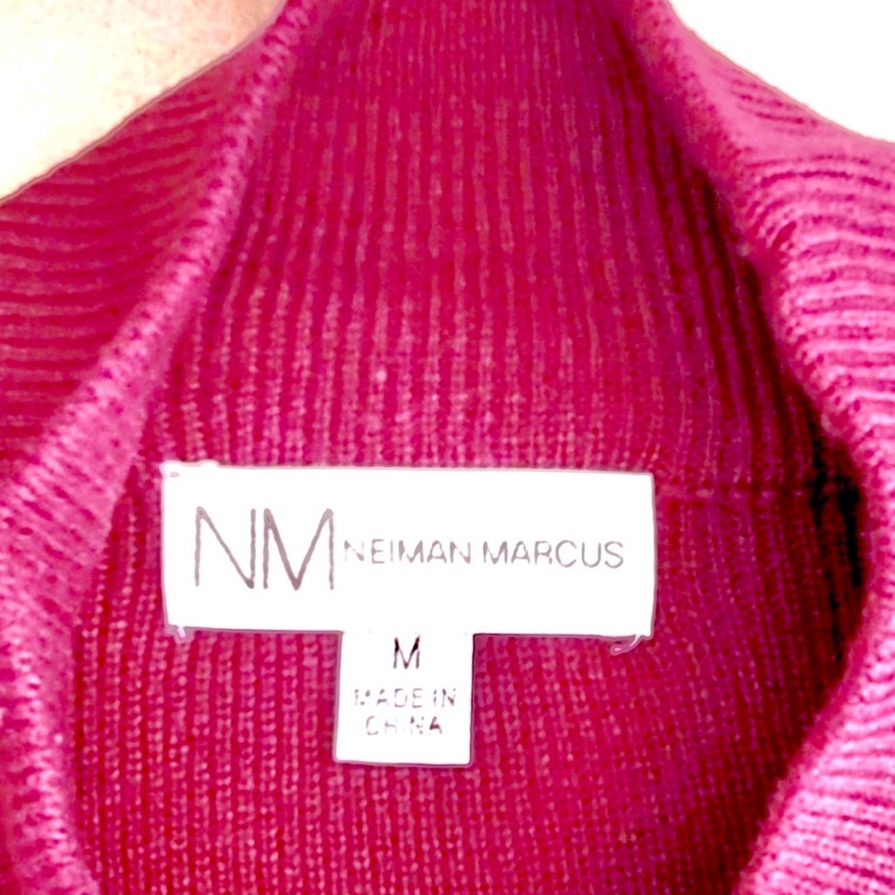 Neiman Marcus Raspberry Asymmetric High Neck Long Sleeve Ruffle Hem Sweater Sz M - Picture 2 of 5